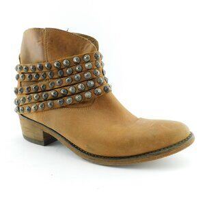 STEVEN by Steve Madden Brown Leather Studded Block Heel Ankle Boots 7